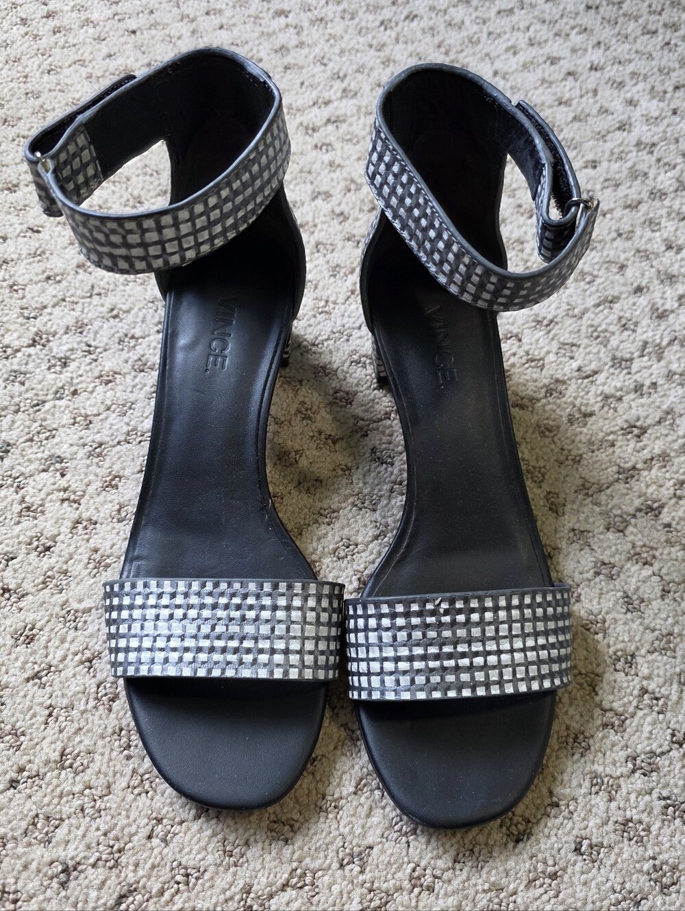 Vince Black Sandals with Silver Studded Straps